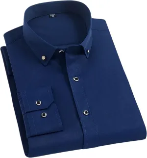 Men's Slim Fit Solid Color Business Dress Shirt Korean Style Long Sleeve Suit Shirt