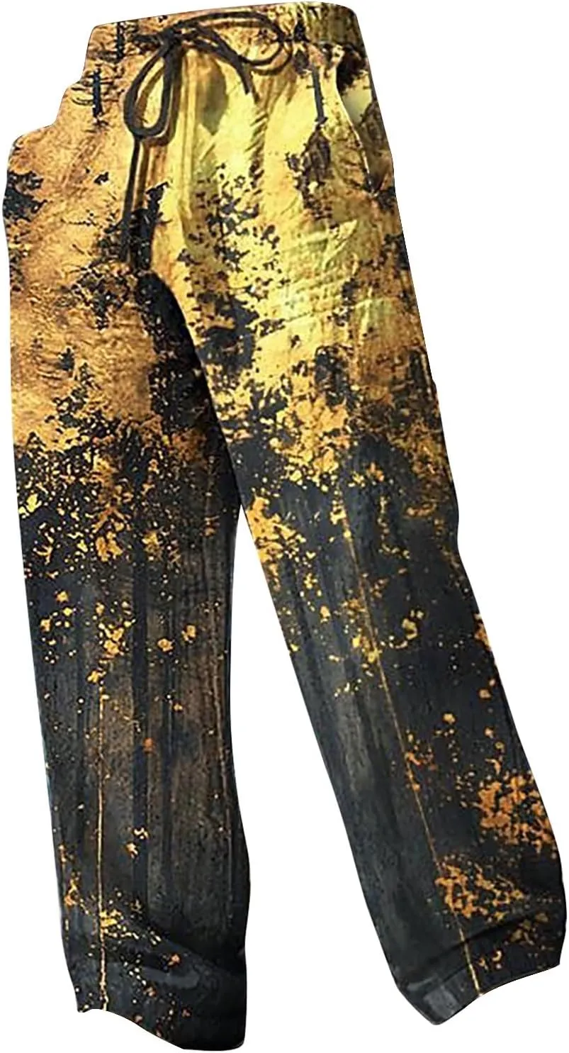 Mens Summer Casual Beach Pants Drawstring Elastic Waisted 3D Printed Fashion Trousers Holiday Vacation Combat Streetwear 2024