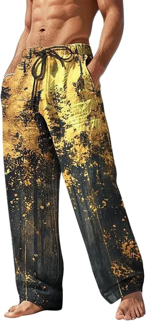 Mens Summer Casual Beach Pants Drawstring Elastic Waisted 3D Printed Fashion Trousers Holiday Vacation Combat Streetwear 2024