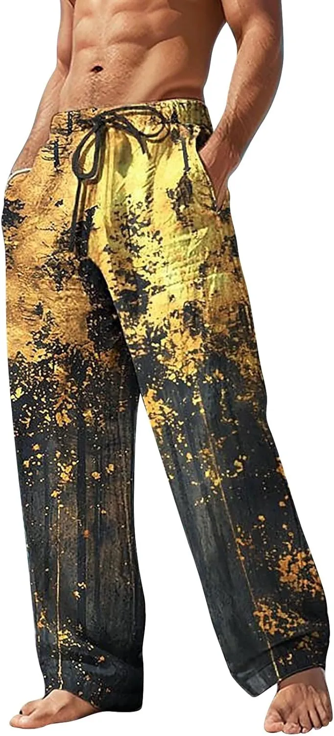 Mens Summer Casual Beach Pants Drawstring Elastic Waisted 3D Printed Fashion Trousers Holiday Vacation Combat Streetwear 2024