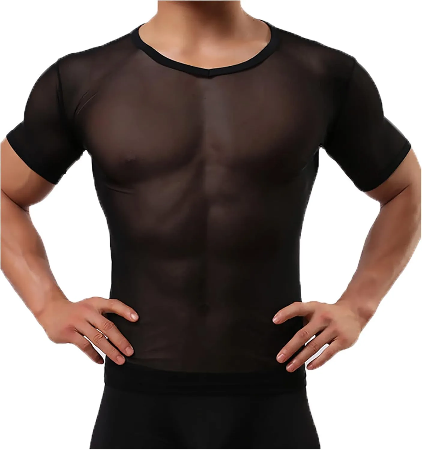 Men's Undershirts Sexy Mesh Shirt See Through T Shirts Workout Tees Top