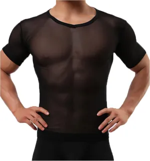 Men's Undershirts Sexy Mesh Shirt See Through T Shirts Workout Tees Top