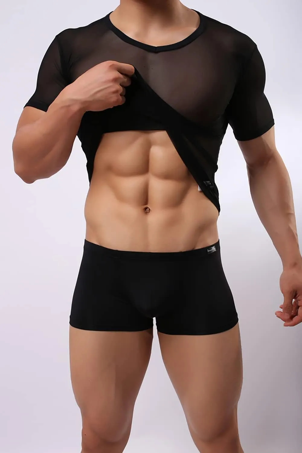 Men's Undershirts Sexy Mesh Shirt See Through T Shirts Workout Tees Top