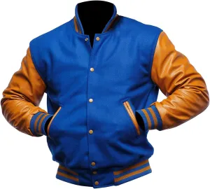 Mens Varsity Letterman Baseball Bomber Jacket | Casual Fashion Wool & Faux Leather College/High School Jackets