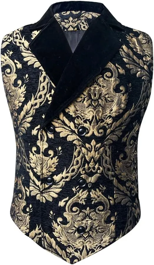 Mens Victorian Double Breasted Vest Gothic Steampunk Waistcoat