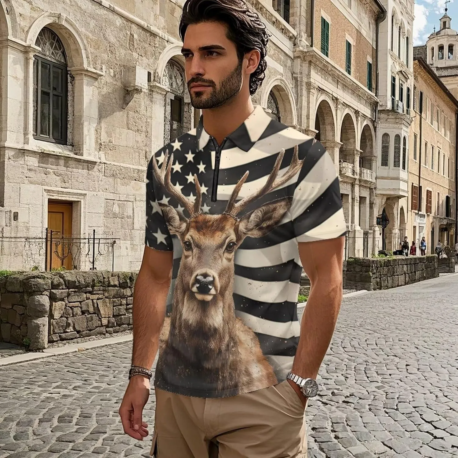 Men's Zipper Shirts Short Sleeve Golf Shirt Summer Athletic Tennis Shirt Casual Slim Fit Golf Shirts for Men