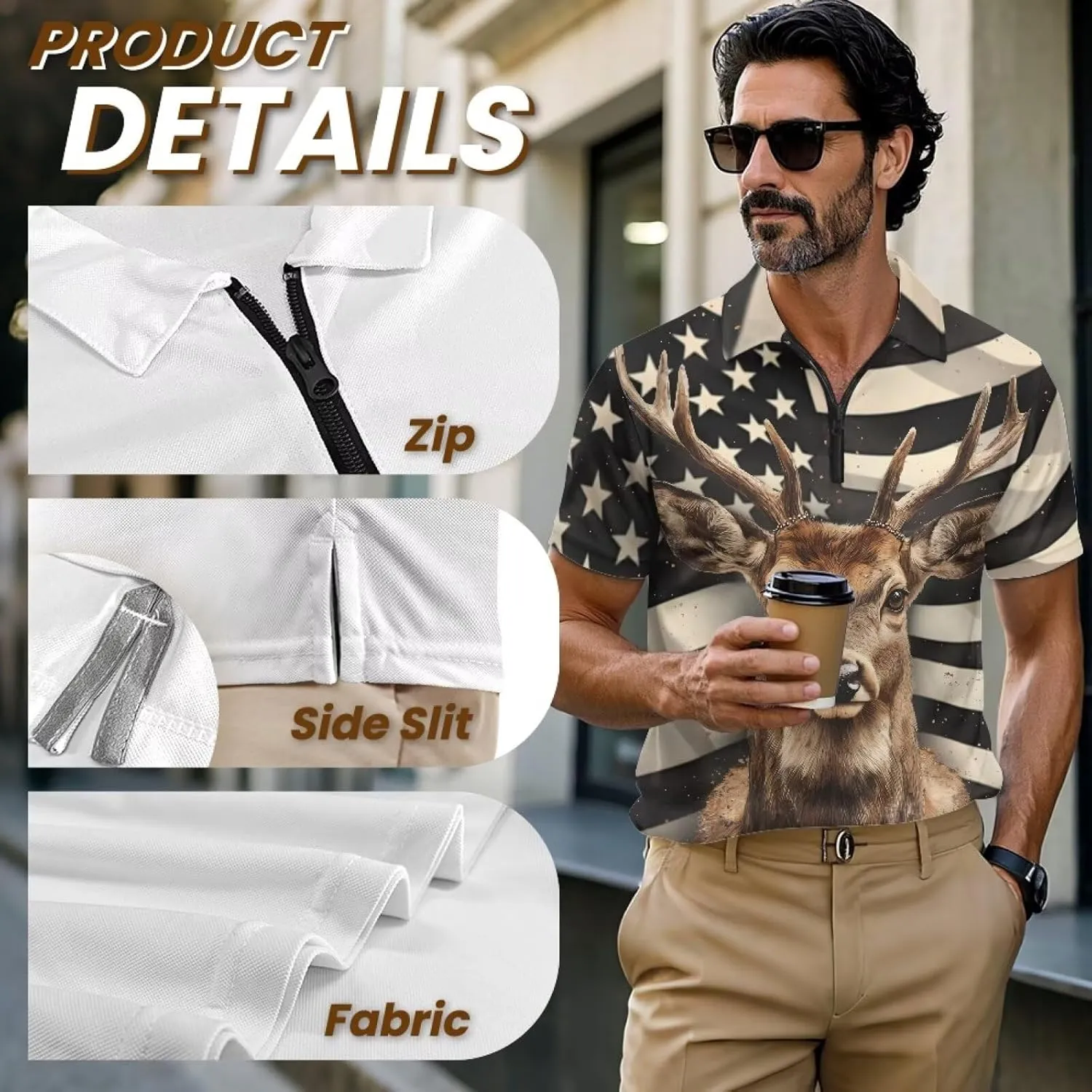 Men's Zipper Shirts Short Sleeve Golf Shirt Summer Athletic Tennis Shirt Casual Slim Fit Golf Shirts for Men