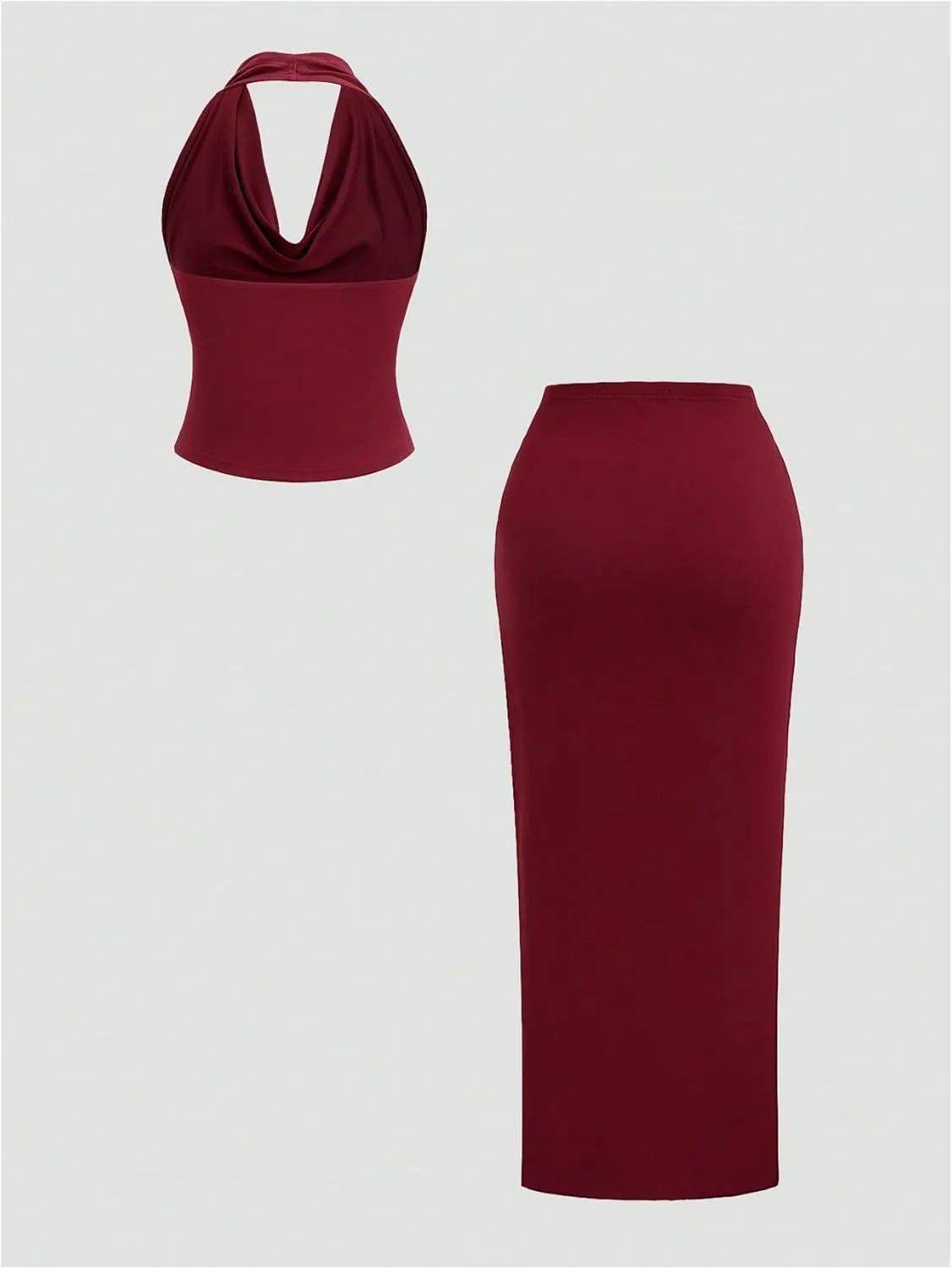 Milumia Women 2 Piece Going Out Outfit Elegant Ruched Draped Halter Top and Bodycon Long Skirt Set