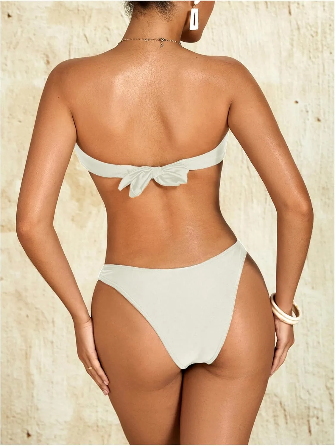 Milumia Women's Metal Ring Strapless Bikini Set High Cut Two Piece Bandeau Swimsuit Bathing Suit