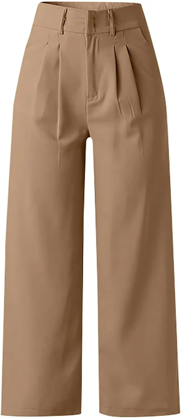 Mmoneyake Wide Leg Pants for Women High Waist Straight Drape Casual Business Dress Pants Work Office Trousers with Pockets