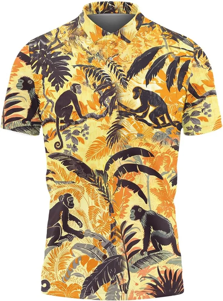 Monkey Polo Golf Shirts for Men Women - Zoo Animal Mens Polo Shirts Short Sleeve Mens Polo Shirts Dry Fit Serie 80