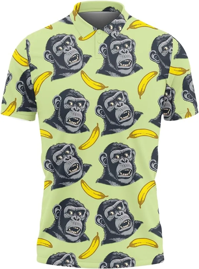 Monkey Polo Golf Shirts for Men Women - Zoo Animal Mens Polo Shirts Short Sleeve Mens Polo Shirts Dry Fit Serie 80