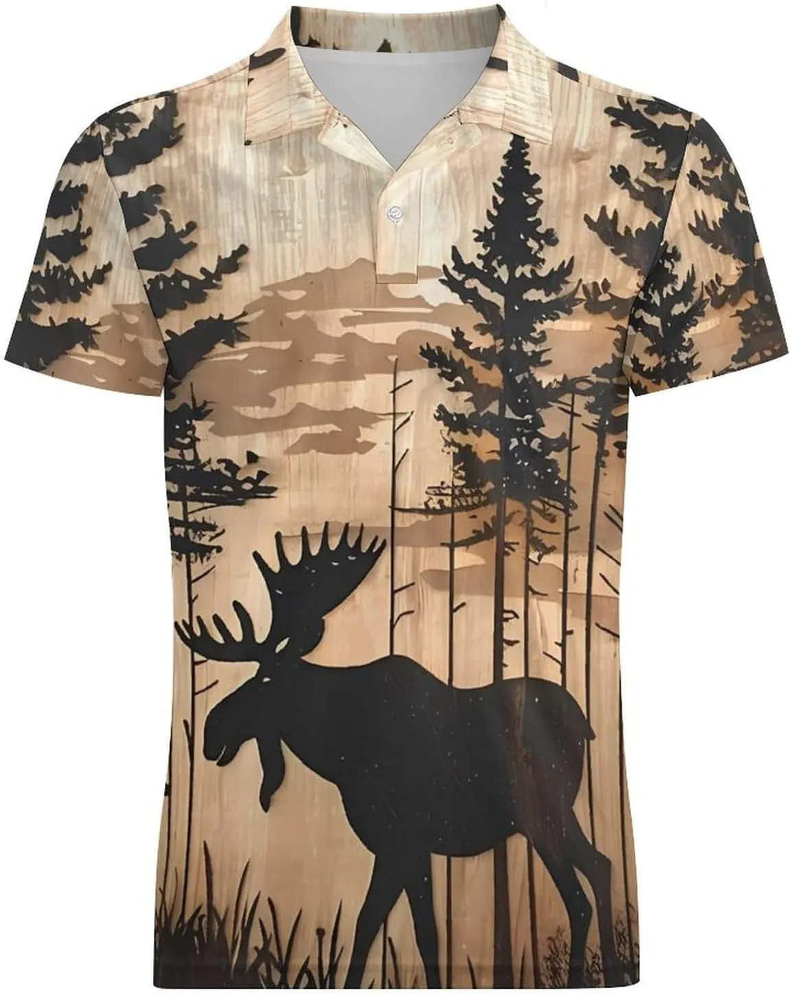 Moose Woodland Hunting Eagle Classic Polo Shirts for Men Quick Dry Short Sleeve Fit Golf Tees Casual Tops