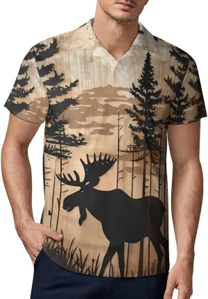 Moose Woodland Hunting Eagle Classic Polo Shirts for Men Quick Dry Short Sleeve Fit Golf Tees Casual Tops