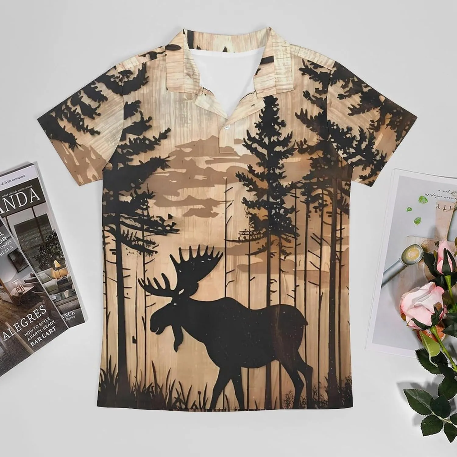 Moose Woodland Hunting Eagle Classic Polo Shirts for Men Quick Dry Short Sleeve Fit Golf Tees Casual Tops