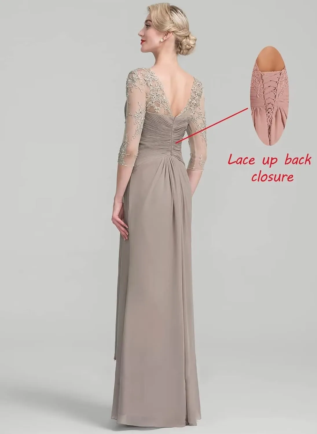 Mother of The Bride Dresses with Long Sleeves Chiffon Lace Formal Evening Gown for Wedding Guest Dress