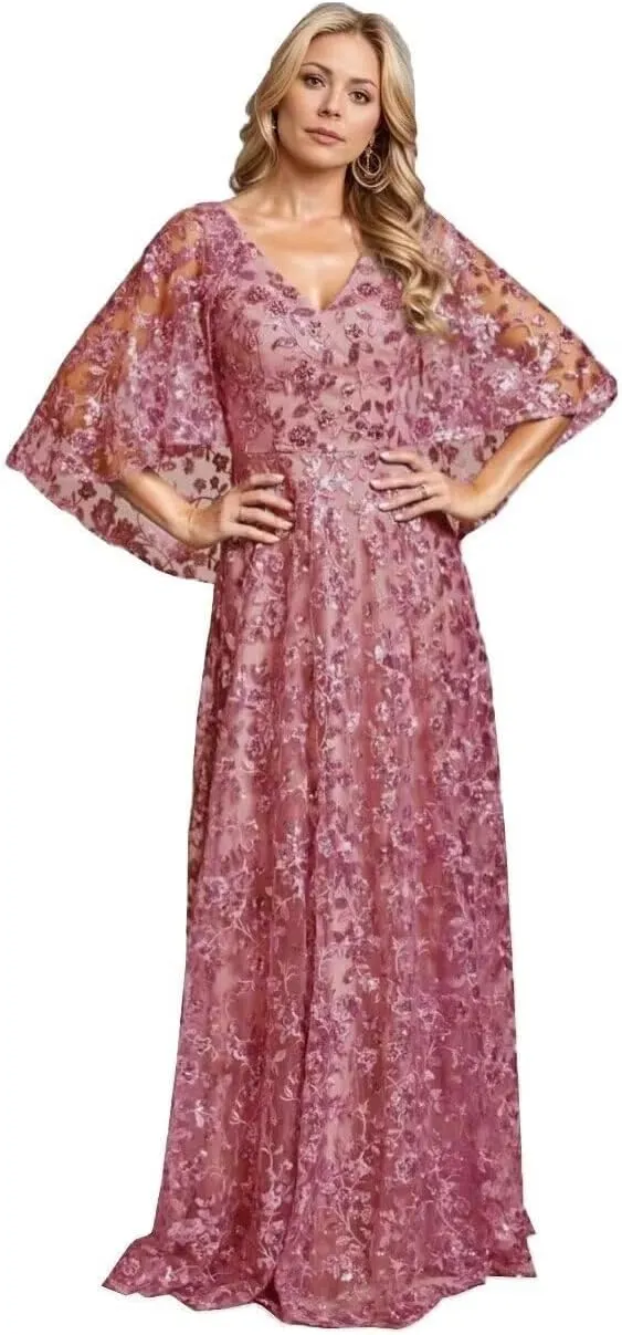 Mother of The Bride Dresses with Short Sleeve for Wedding Lace Long Prom Formal Eevning Gowns CD062