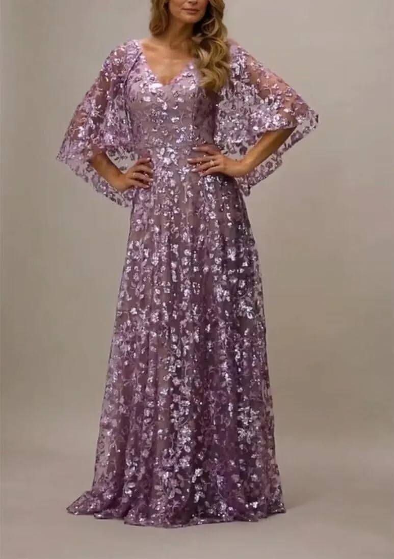 Mother of The Bride Dresses with Short Sleeve for Wedding Lace Long Prom Formal Eevning Gowns CD062