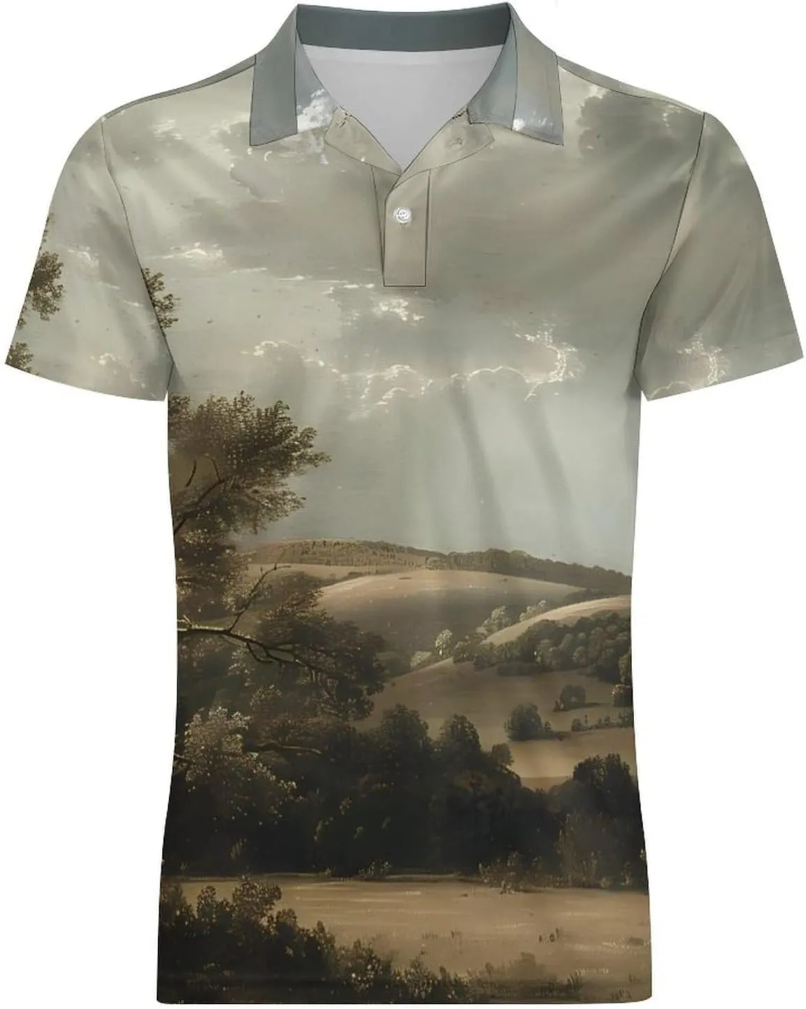 Nature Grassland Wilderness Classic Polo Shirts for Men Quick Dry Short Sleeve Fit Golf Tees Casual Tops
