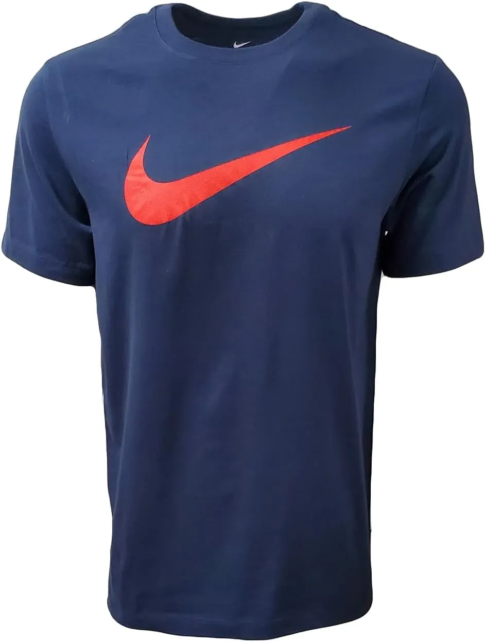 Nike Men's Sportswear Swoosh T-Shirts (Small, Navy/Red Swoosh)