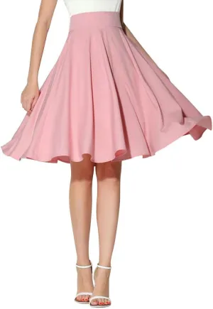 NREALY New Women's Solid Flared Retro Casual Knee Length Pleated Midi Office Work Skirt