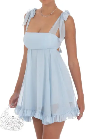 NUFIWI 2025 Bow Tie Graduation Mini Dress for Women Square Neck Tiered Flowy A Line Mini Dresses Sleeveless Flare Sundress
