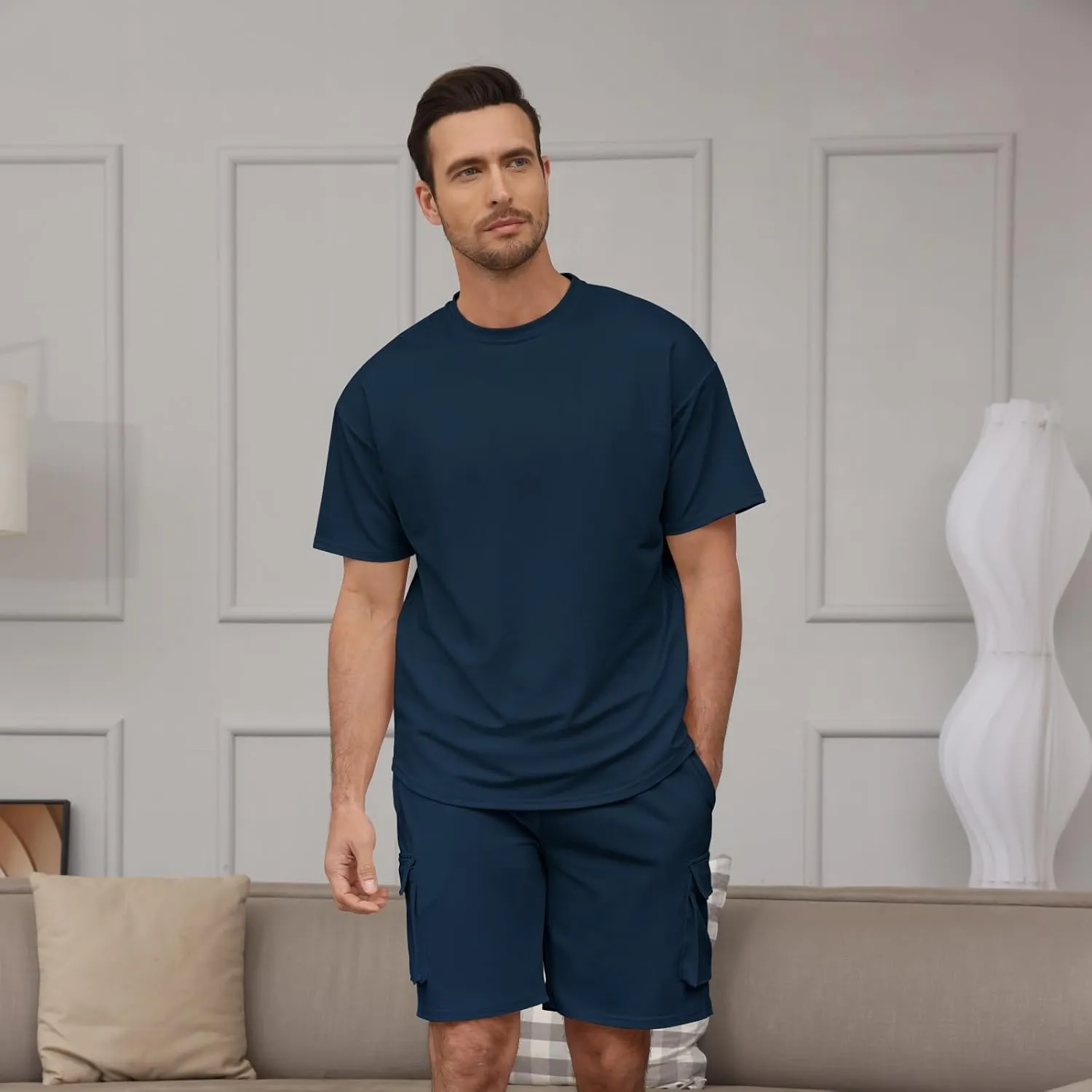 Opomelo Mens Short Sets 2 Piece Outfits - Casual Summer Short Sleeve Sweatsuits Sets for Men with Cargo Pocket