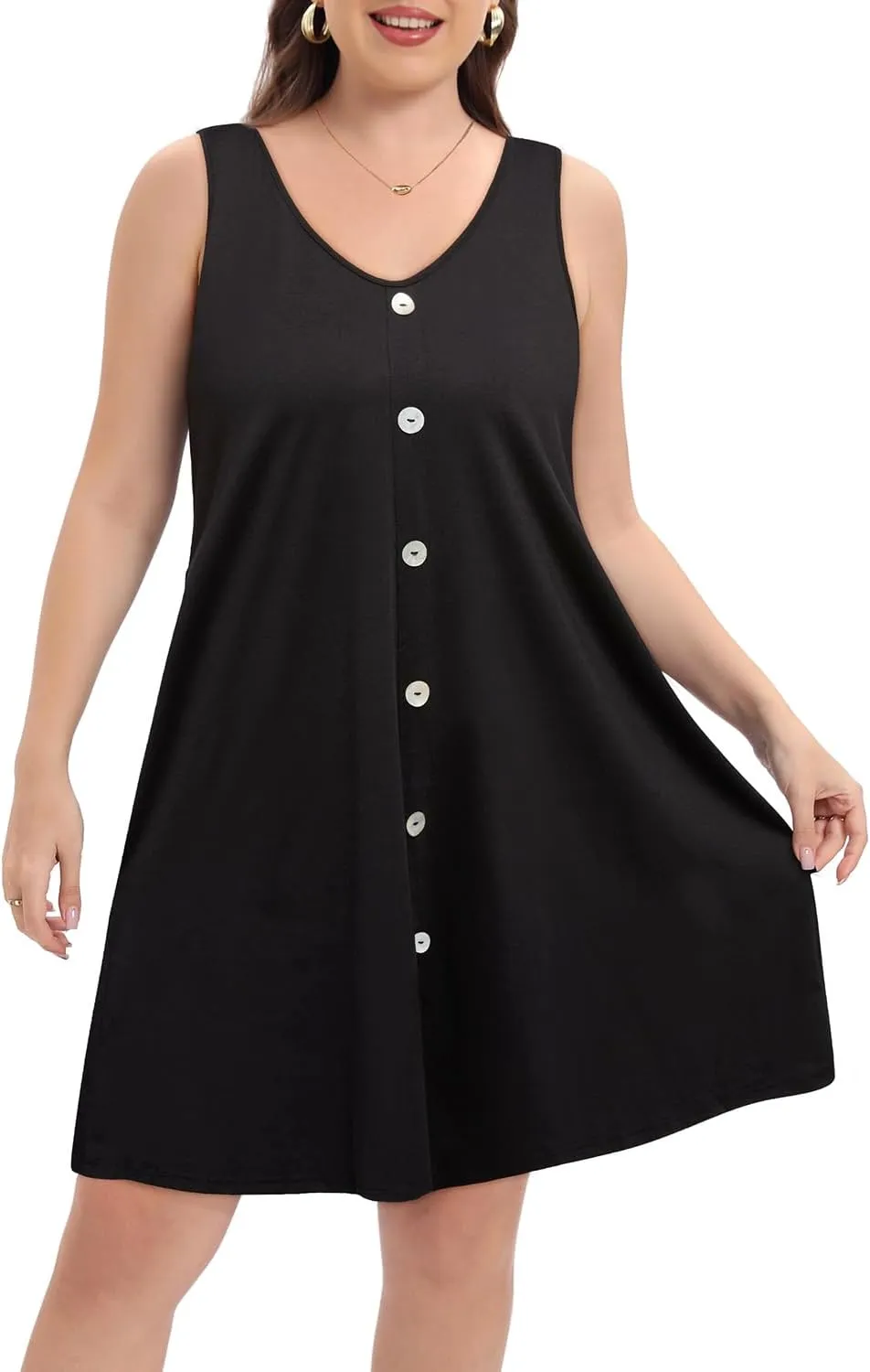 Pinup Fashion Plus Size Women Tank Dresses Sleeveless Criss Cross Back Cover Up T-Shirt Sun Dress with Pockets
