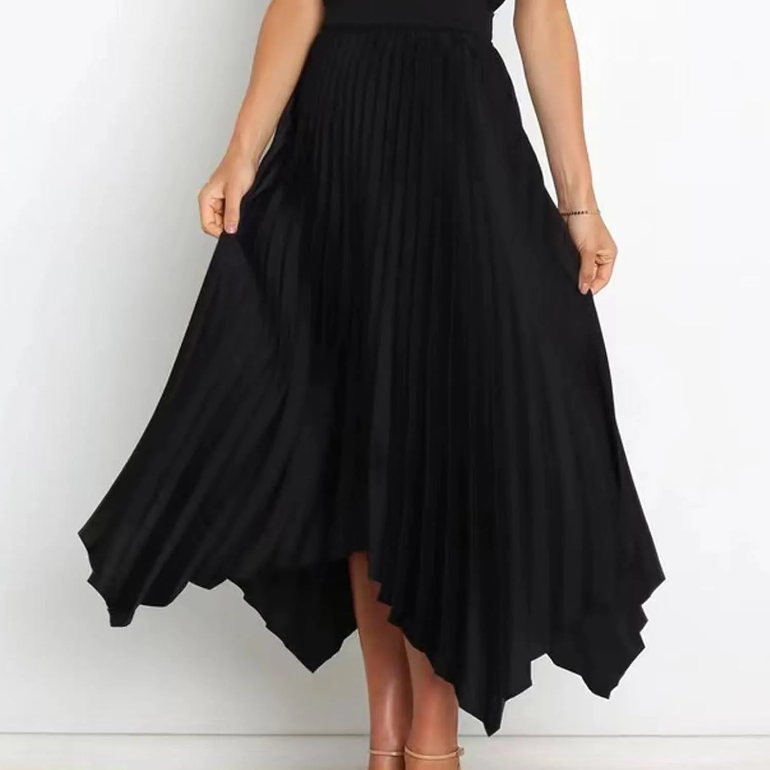 Pleated Skirts Women High Waisted Flowy Skirts Dressy Casual Skirts High Low Summer Skirt Asymmetrical Midi Skirts