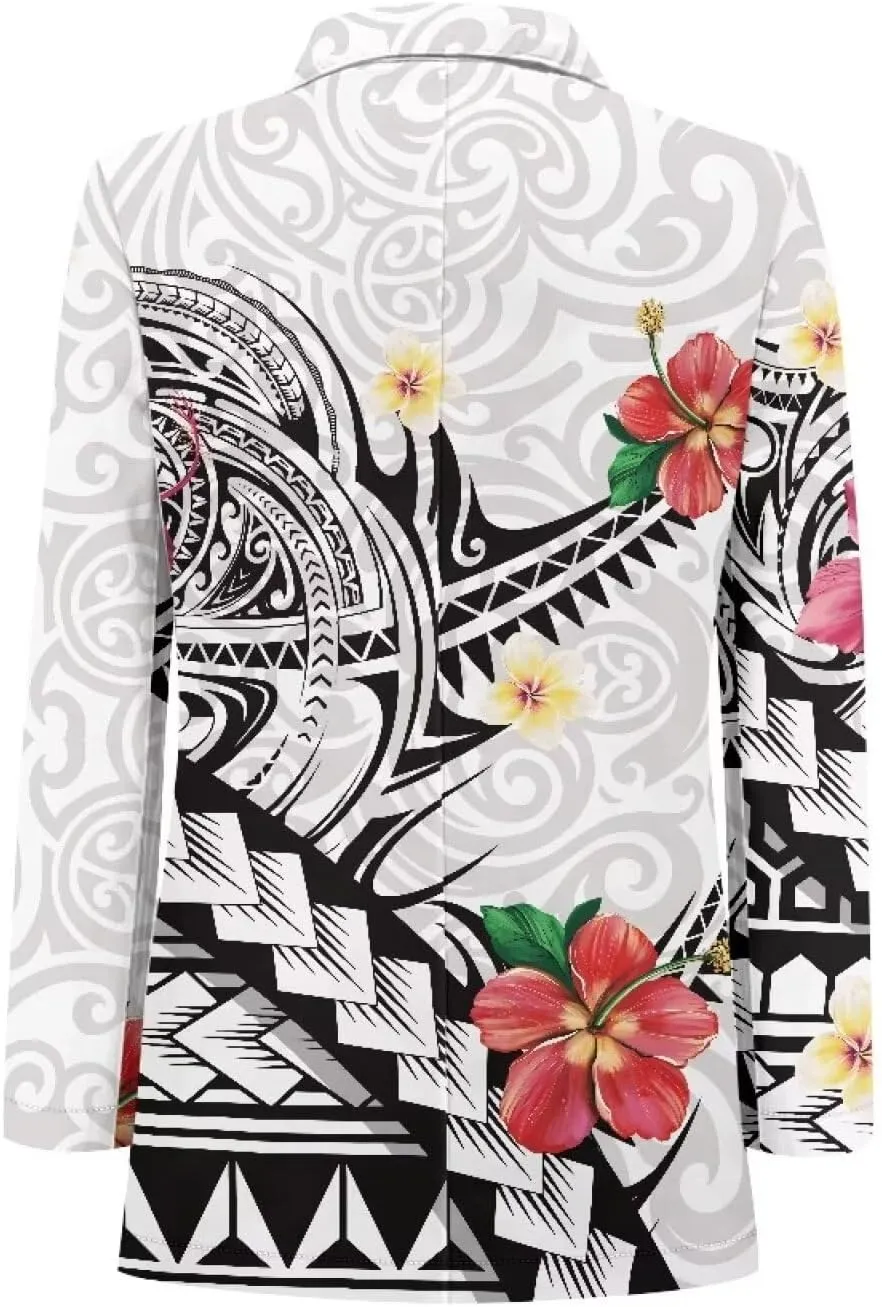 Polynesian Tapa Puletasi Samoan Puletasi Blazer for Woman Plus Size Long Sleeve Blazer Jackets with Pockets