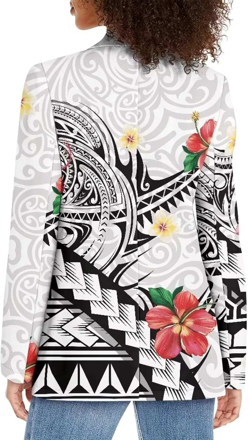 Polynesian Tapa Puletasi Samoan Puletasi Blazer for Woman Plus Size Long Sleeve Blazer Jackets with Pockets