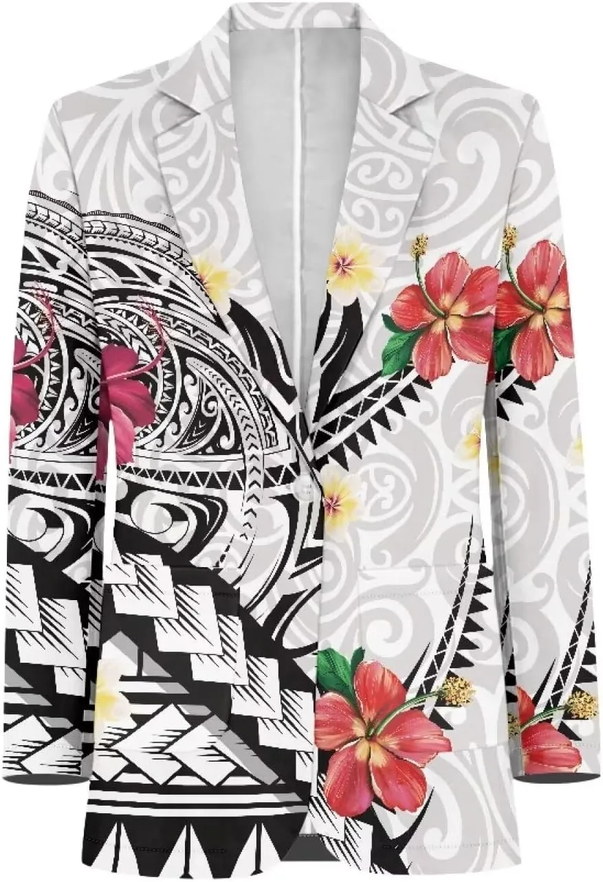 Polynesian Tapa Puletasi Samoan Puletasi Blazer for Woman Plus Size Long Sleeve Blazer Jackets with Pockets