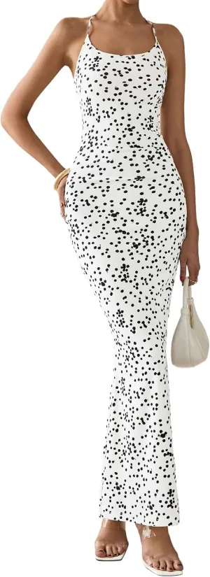 PRETTYGARDEN Maxi Dresses for Women 2025 Summer Halter Leopard Print Sleeveless Sexy Bodycon Cruise Cocktail Long Dress