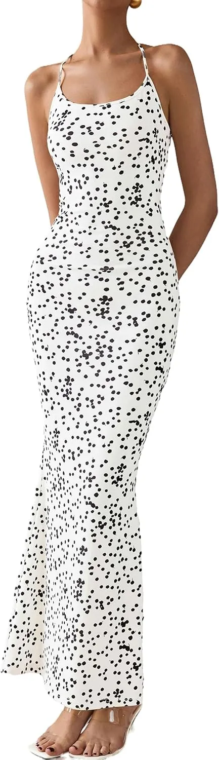 PRETTYGARDEN Maxi Dresses for Women 2025 Summer Halter Leopard Print Sleeveless Sexy Bodycon Cruise Cocktail Long Dress