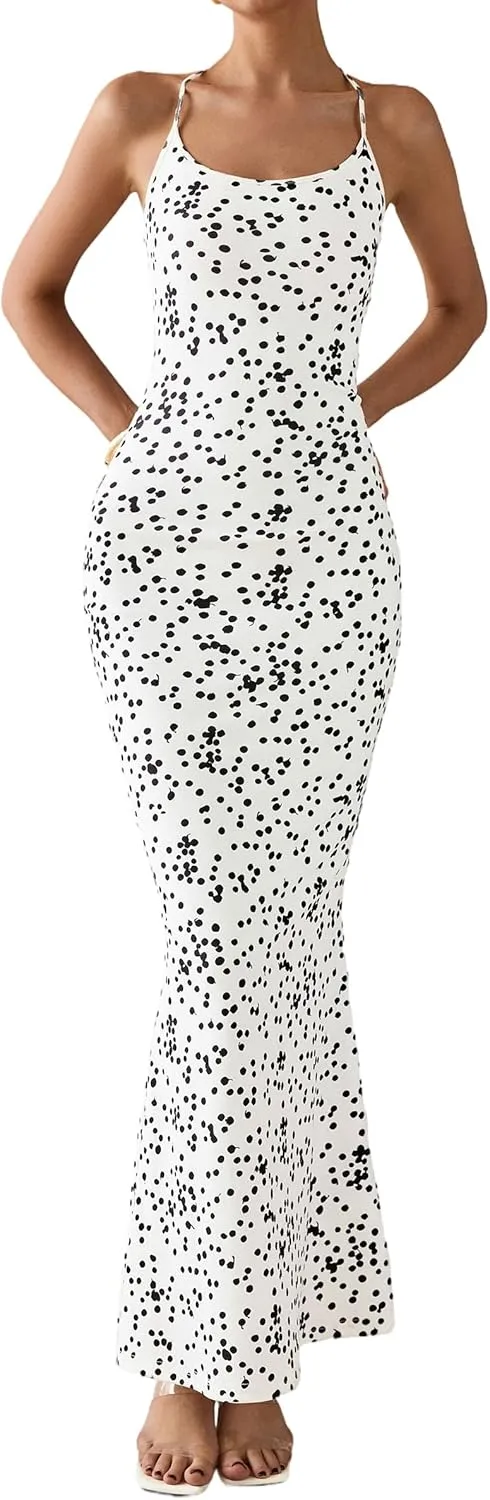 PRETTYGARDEN Maxi Dresses for Women 2025 Summer Halter Leopard Print Sleeveless Sexy Bodycon Cruise Cocktail Long Dress