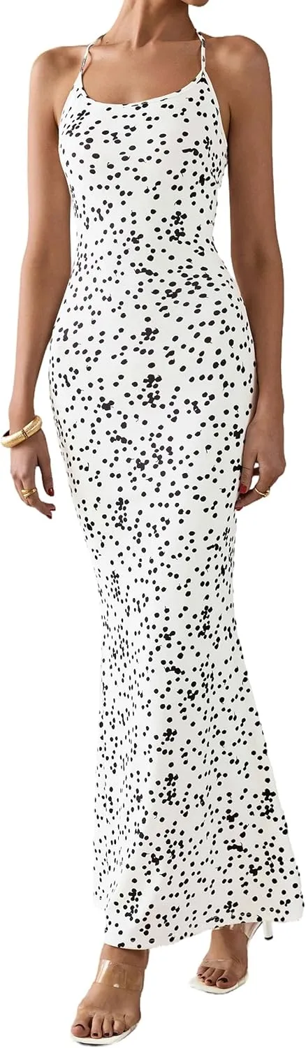 PRETTYGARDEN Maxi Dresses for Women 2025 Summer Halter Leopard Print Sleeveless Sexy Bodycon Cruise Cocktail Long Dress
