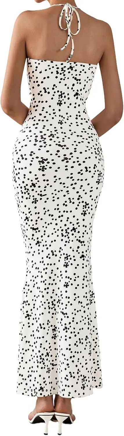 PRETTYGARDEN Maxi Dresses for Women 2025 Summer Halter Leopard Print Sleeveless Sexy Bodycon Cruise Cocktail Long Dress