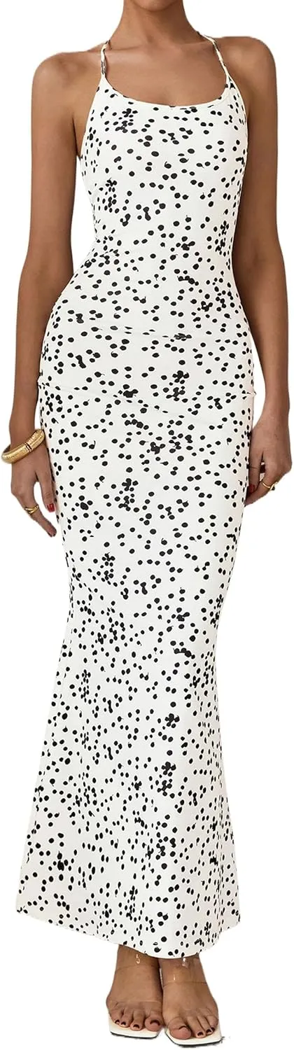 PRETTYGARDEN Maxi Dresses for Women 2025 Summer Halter Leopard Print Sleeveless Sexy Bodycon Cruise Cocktail Long Dress