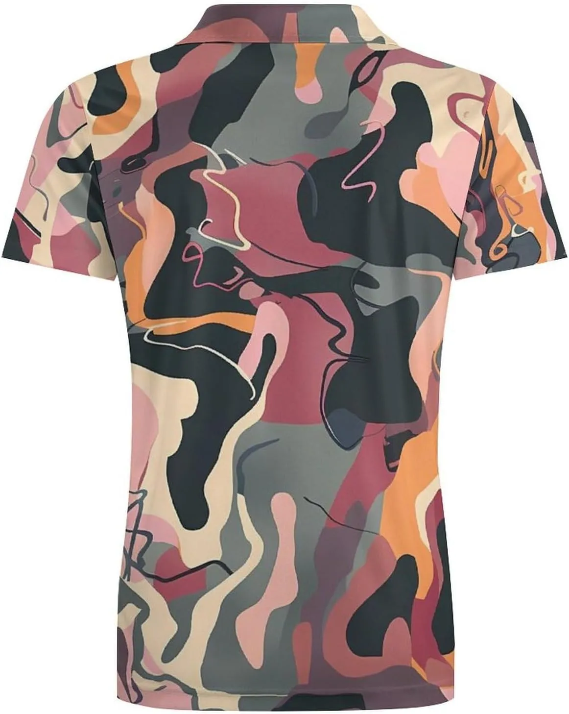 Printed Pink Purple Camouflage Classic Polo Shirts for Men Quick Dry Short Sleeve Fit Golf Tees Casual Tops