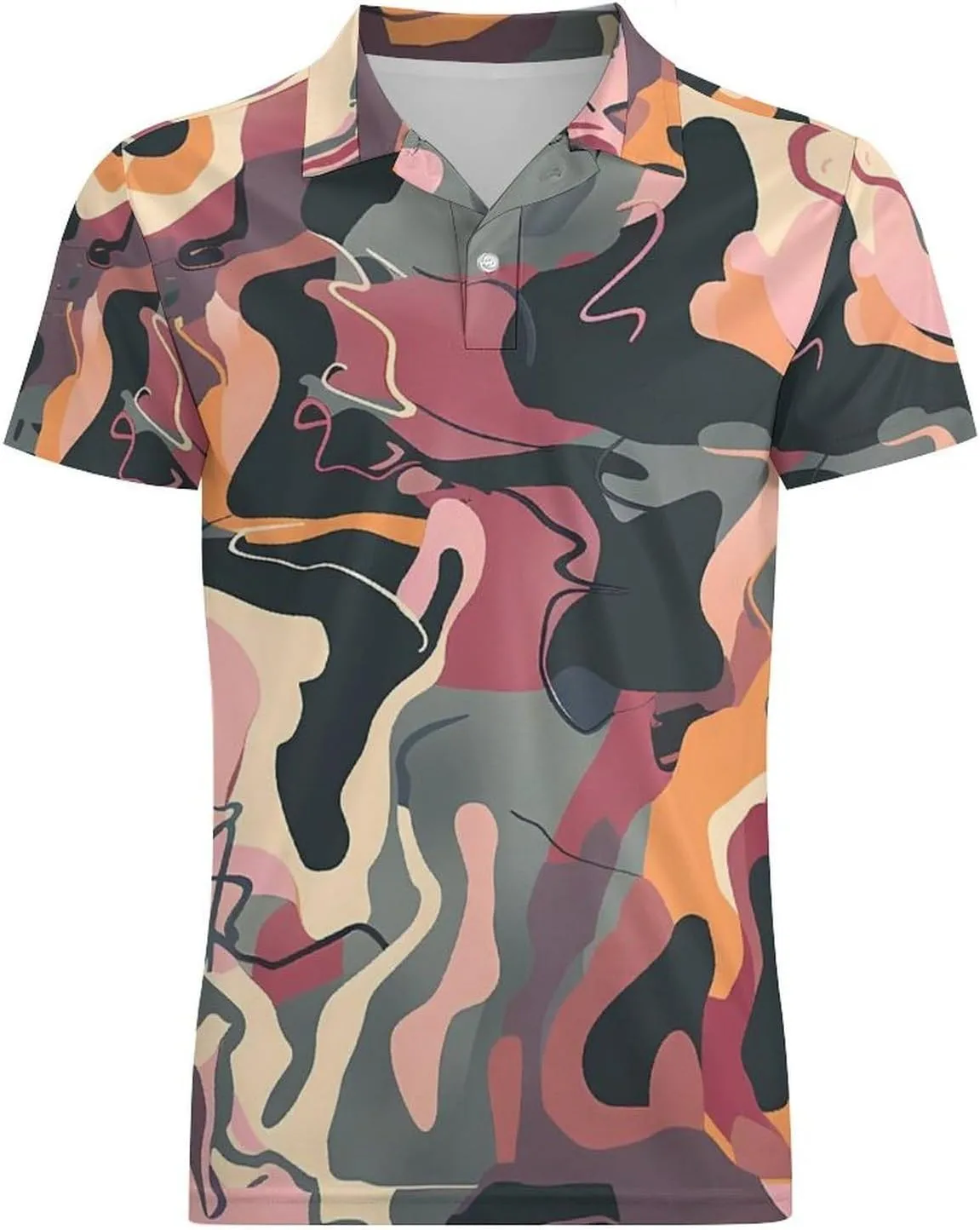 Printed Pink Purple Camouflage Classic Polo Shirts for Men Quick Dry Short Sleeve Fit Golf Tees Casual Tops