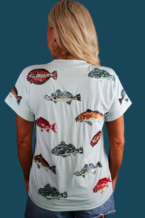 Queen Of Sparkles Mint Multi Fish Tee