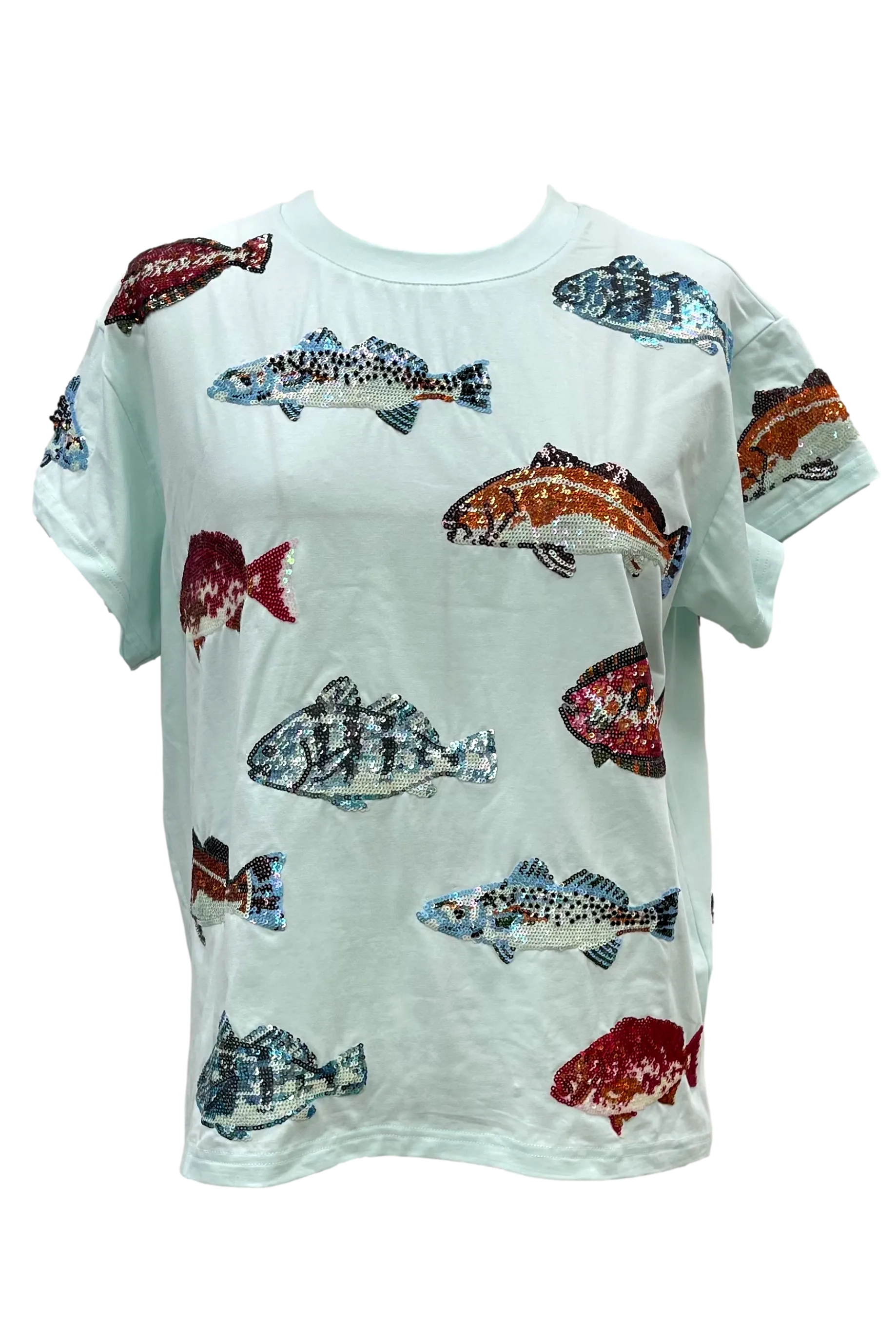 Queen Of Sparkles Mint Multi Fish Tee