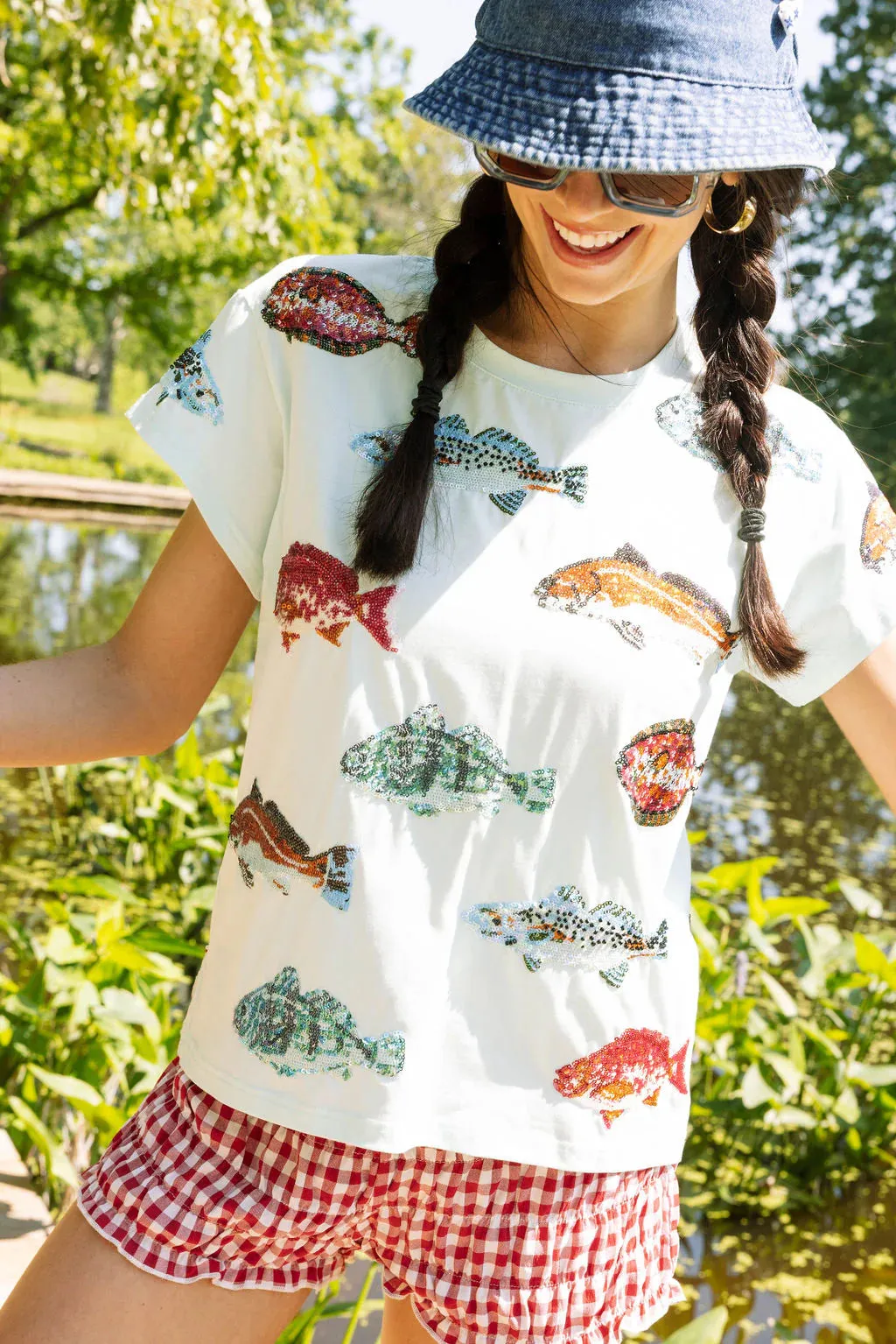 Queen Of Sparkles Mint Multi Fish Tee