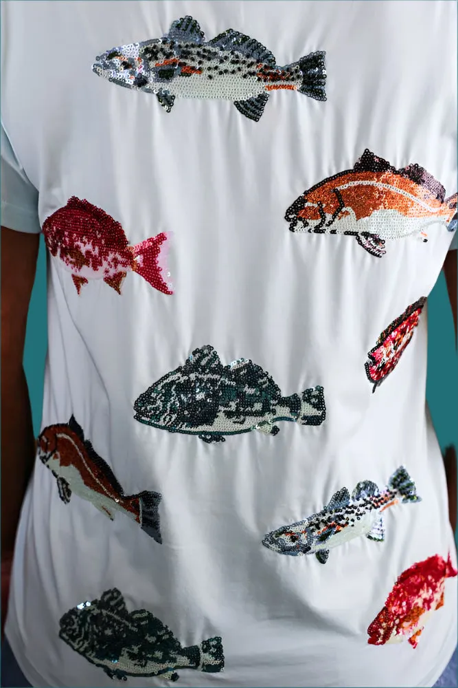 Queen Of Sparkles Mint Multi Fish Tee