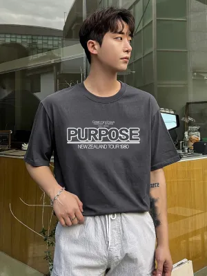 QUEGO Men's T-Shirts Men Letter Graphic Drop Shoulder Tee T-Shirts for Men (Color : Dark Grey, Size : Small)