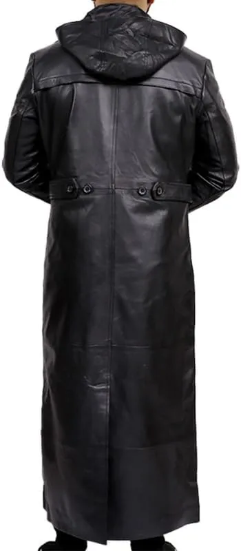 Real Leather Trench Coat Black Long Coat Duster Overcoat Sheepskin Men