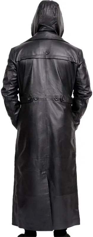 Real Leather Trench Coat Black Long Coat Duster Overcoat Sheepskin Men