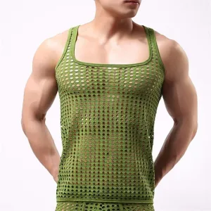 RENLIANG-CLOTH Mens Tank Tops Undershirts Mesh Hollow Out See Through Shirts Fishnet T Shirts Sports Fitness Vest
