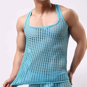 RENLIANG-CLOTH Mens Tank Tops Undershirts Mesh Hollow Out See Through Shirts Fishnet T Shirts Sports Fitness Vest