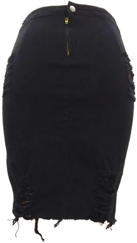 Ripped Distressed Denim Skirt for Women Summer High Waisted Pencil Skirt Sexy Bodycon Skirt